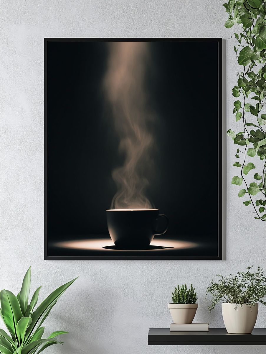 Steaming Coffee Cup — Photography Print. — room view 4