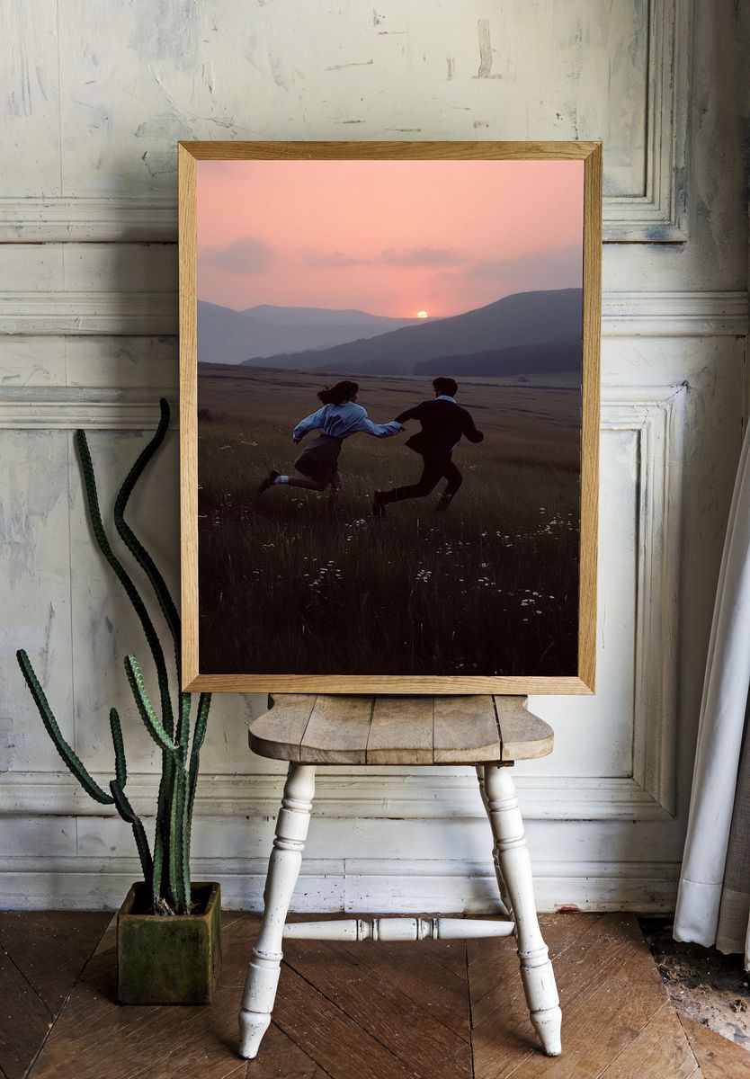 Couple Running at Sunset — Photography Print. — room view 1