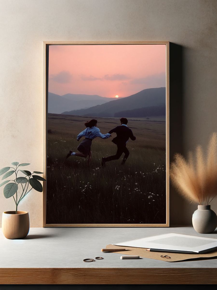 Couple Running at Sunset — Photography Print. — room view 2