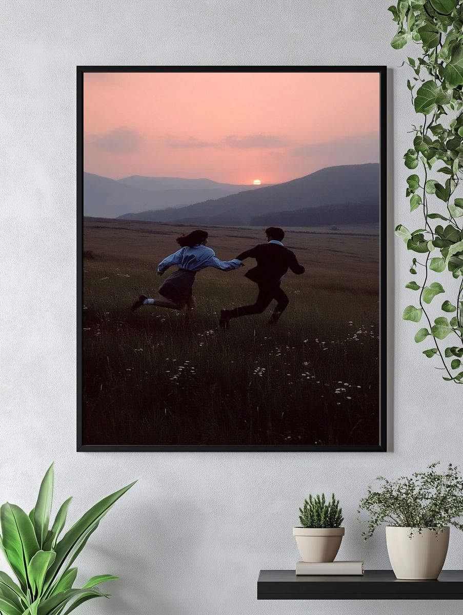 Couple Running at Sunset — Photography Print. — room view 4
