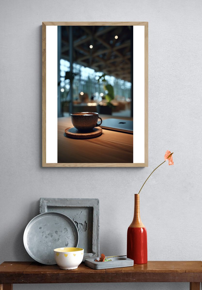 Coffee Cup in Modern Cafe — Photography Print. — room view 3
