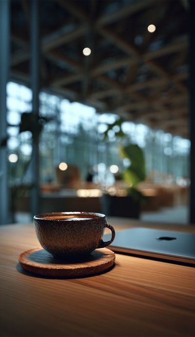 Coffee Cup in Modern Cafe — Photography Print. poster print