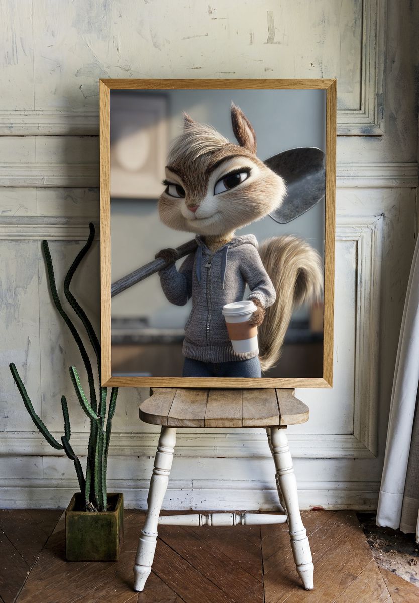 Sassy Chipmunk with Coffee — Digital Art Print. — room view 1