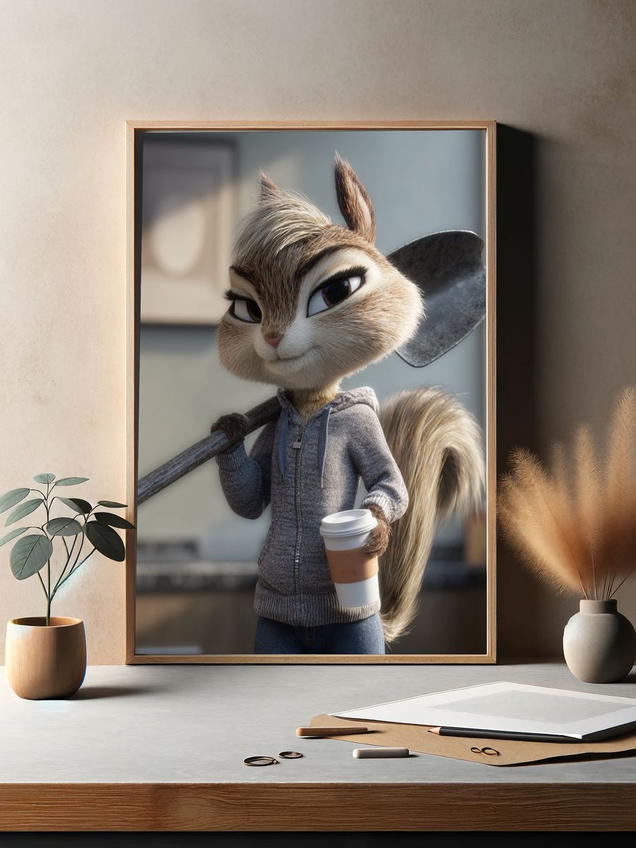 Sassy Chipmunk with Coffee — Digital Art Print. — room view 2