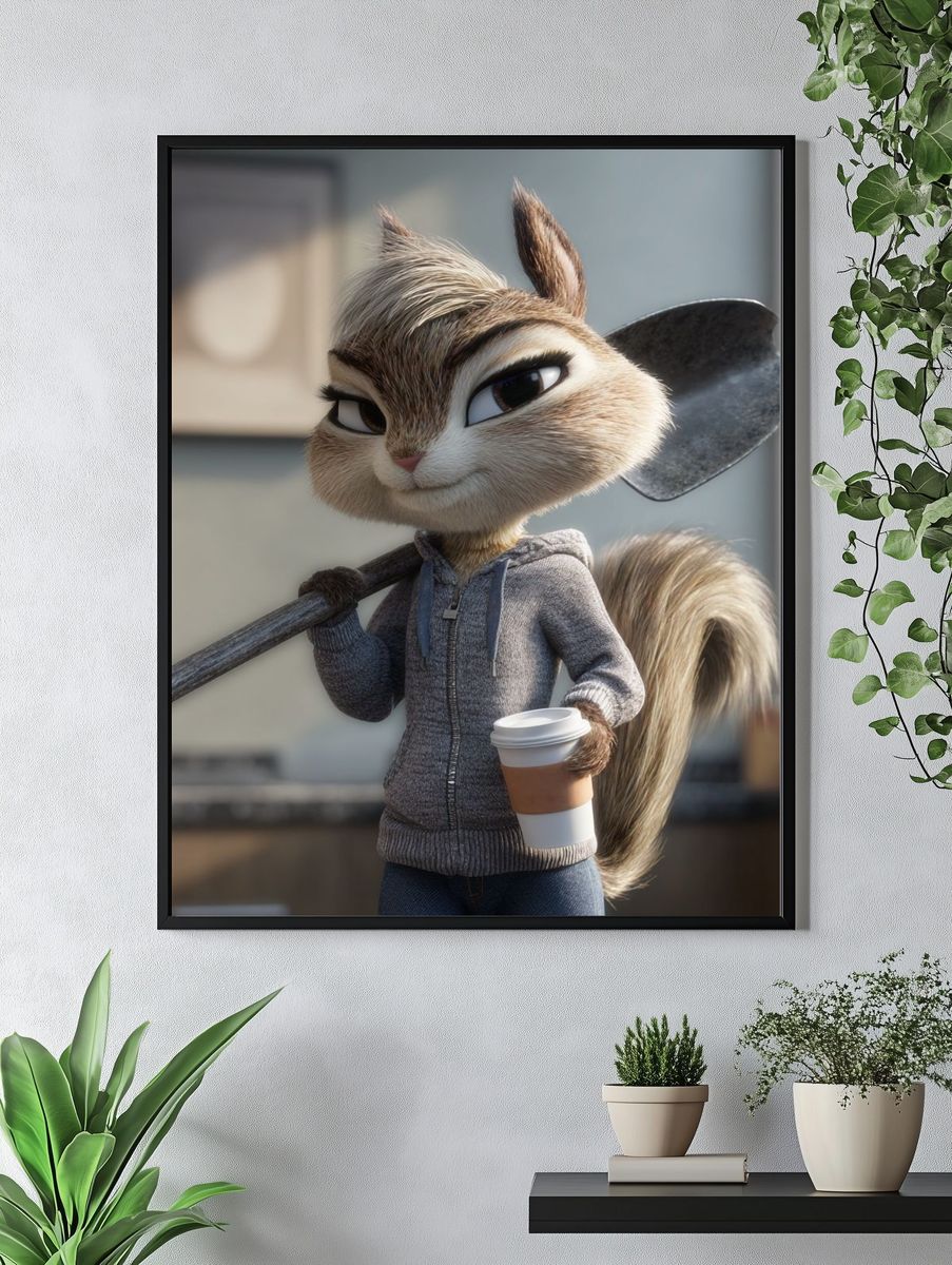 Sassy Chipmunk with Coffee — Digital Art Print. — room view 4