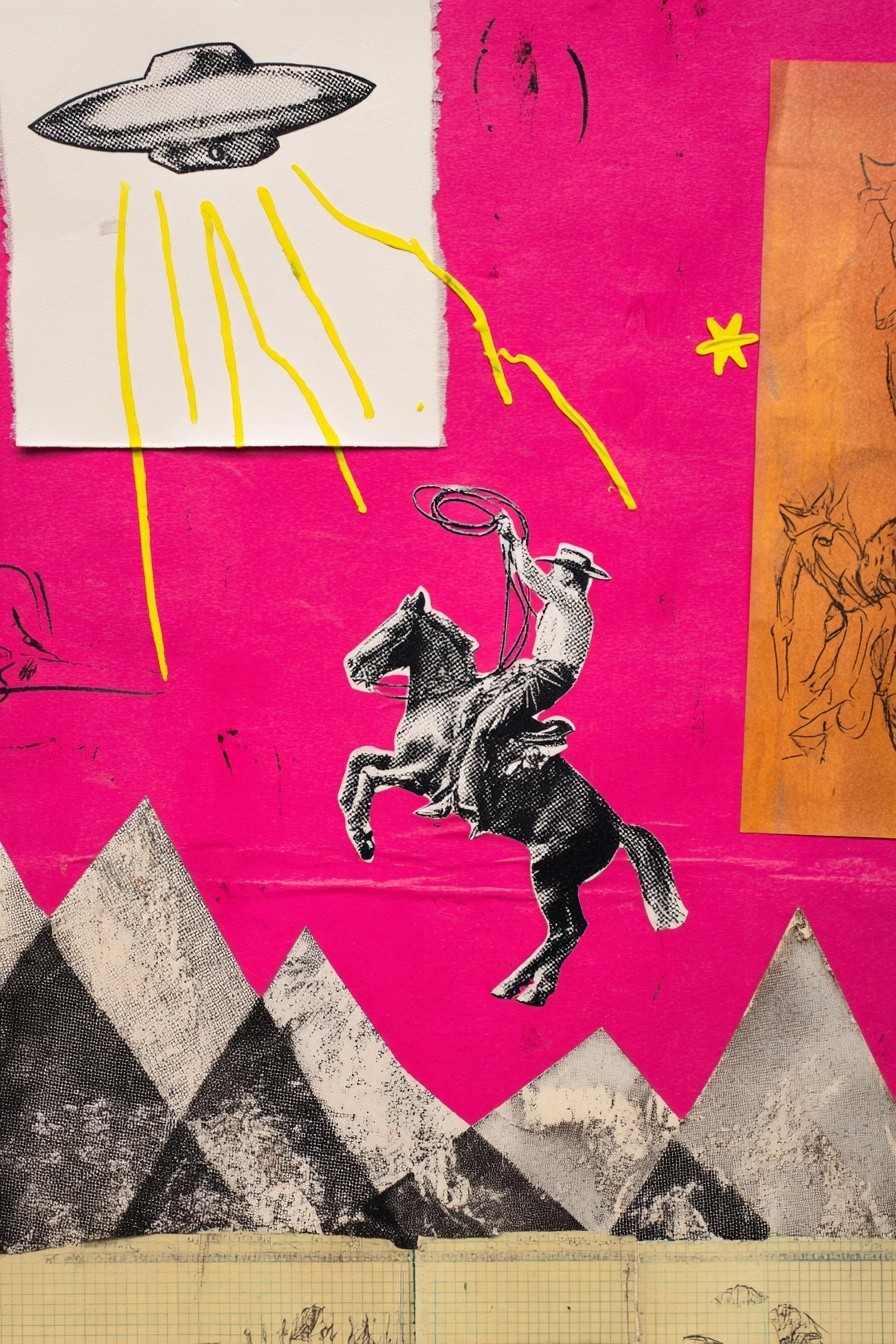 Cowboy and UFO — Retro Print. poster — vintage art
