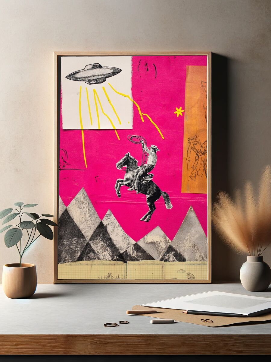 Cowboy and UFO — Retro Print. — room view 2