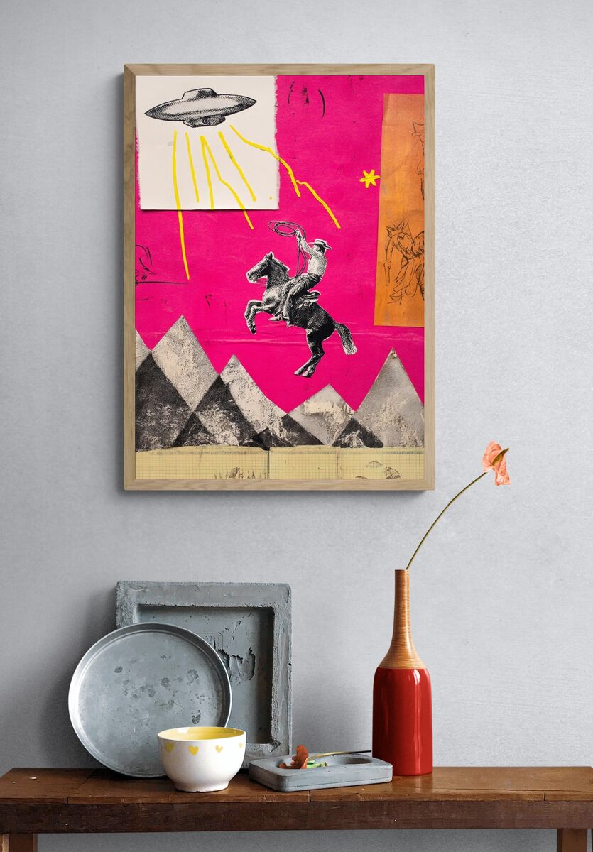 Cowboy and UFO — Retro Print. — room view 3