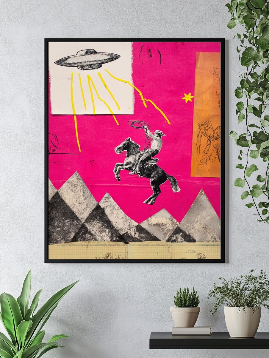 Cowboy and UFO — Retro Print. — room view 4