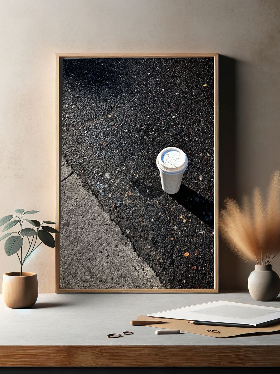 Coffee Cup on Asphalt — Photography Print. — room view 2