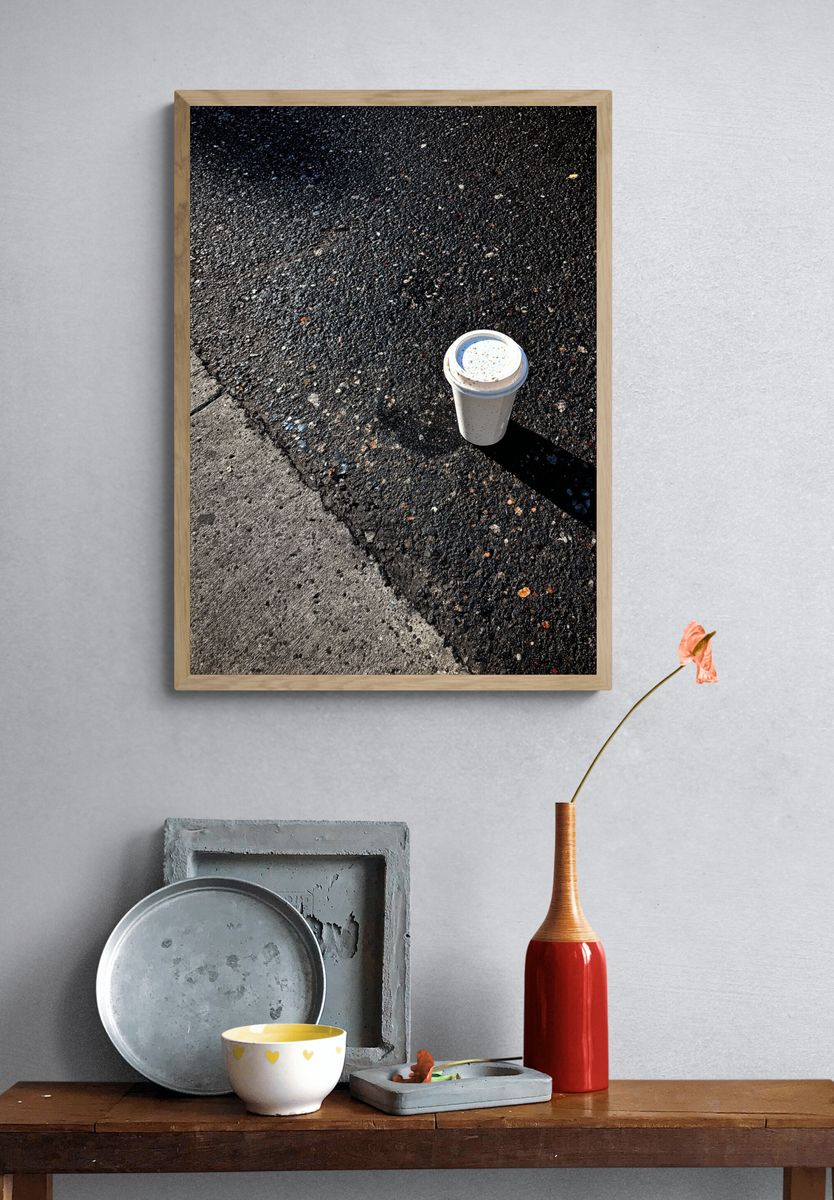 Coffee Cup on Asphalt — Photography Print. — room view 3