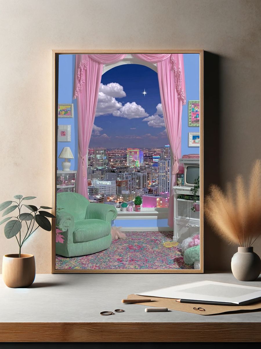 Cozy City View — Retro Print. — room view 2