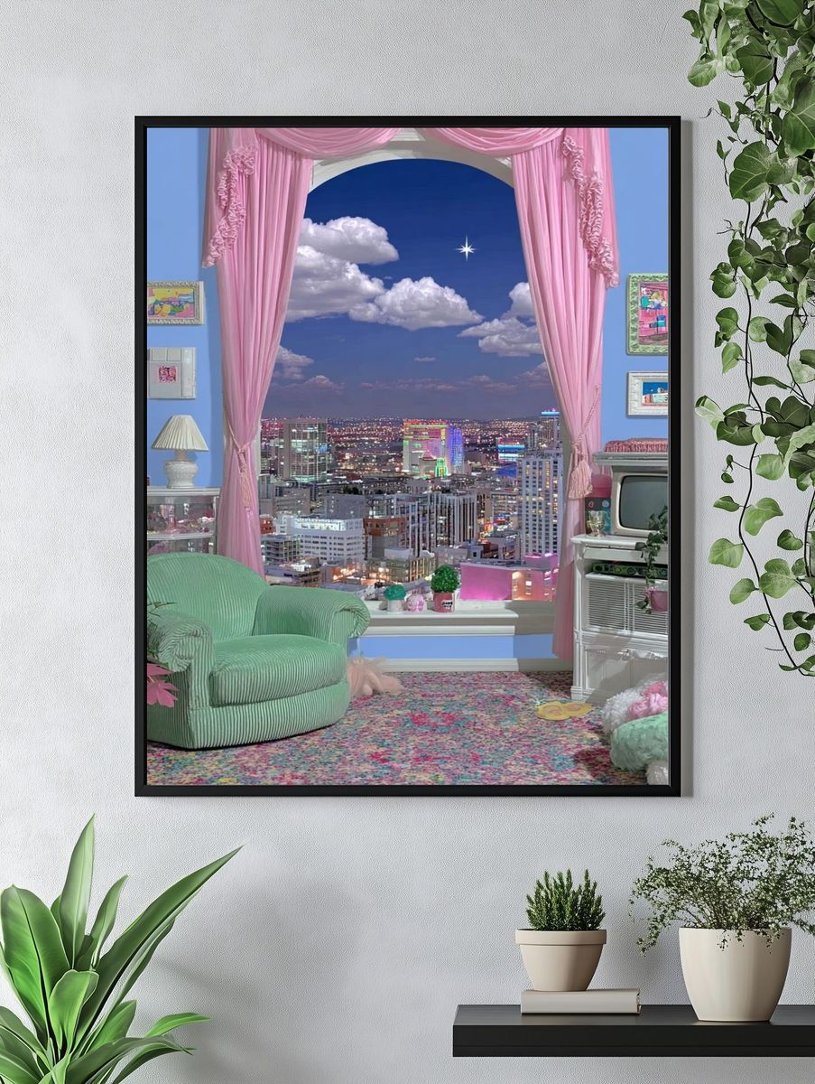 Cozy City View — Retro Print. — room view 4