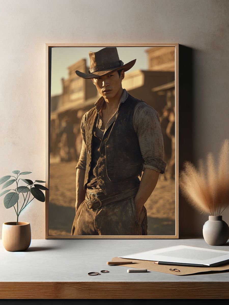Cowboy in the Desert — Western Print. — room view 2