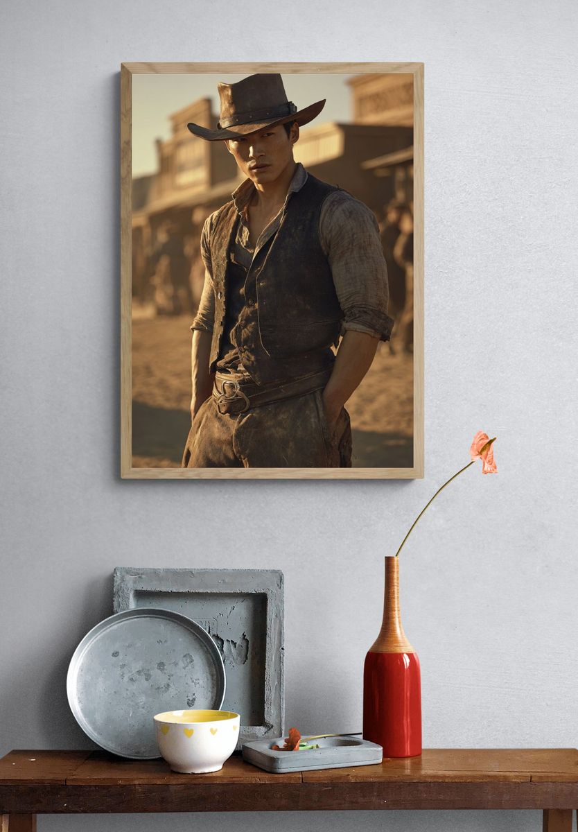 Cowboy in the Desert — Western Print. — room view 3