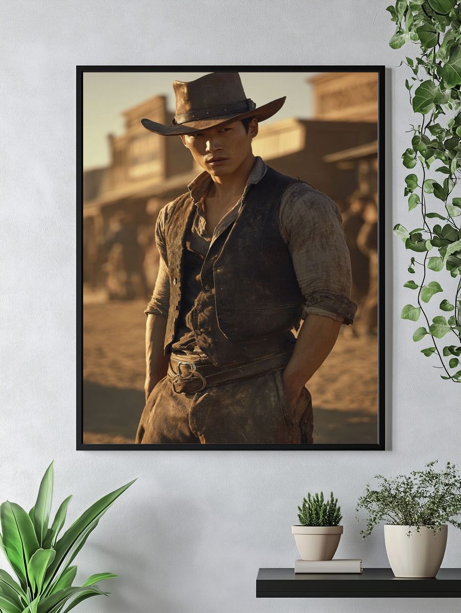 Cowboy in the Desert — Western Print. — room view 4