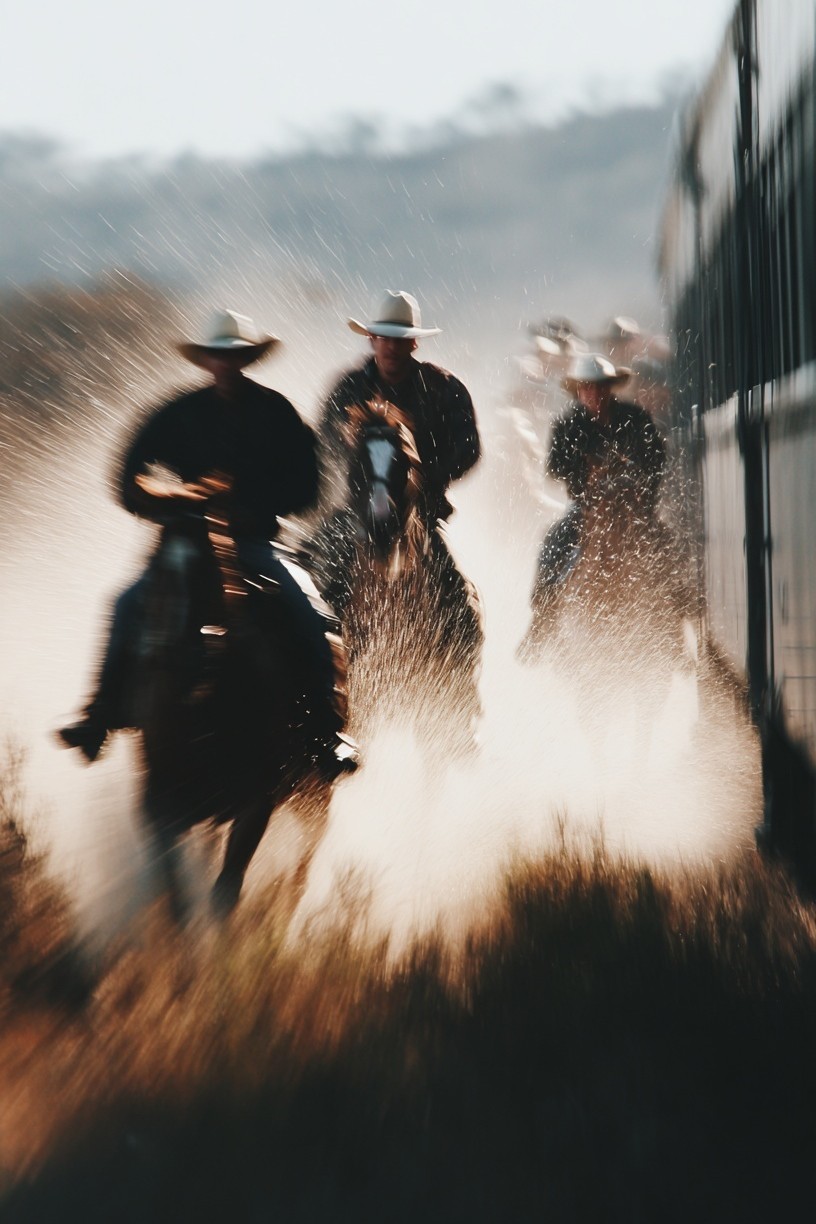 Cowboys Riding Through Dust — Photography Print. poster — photography art
