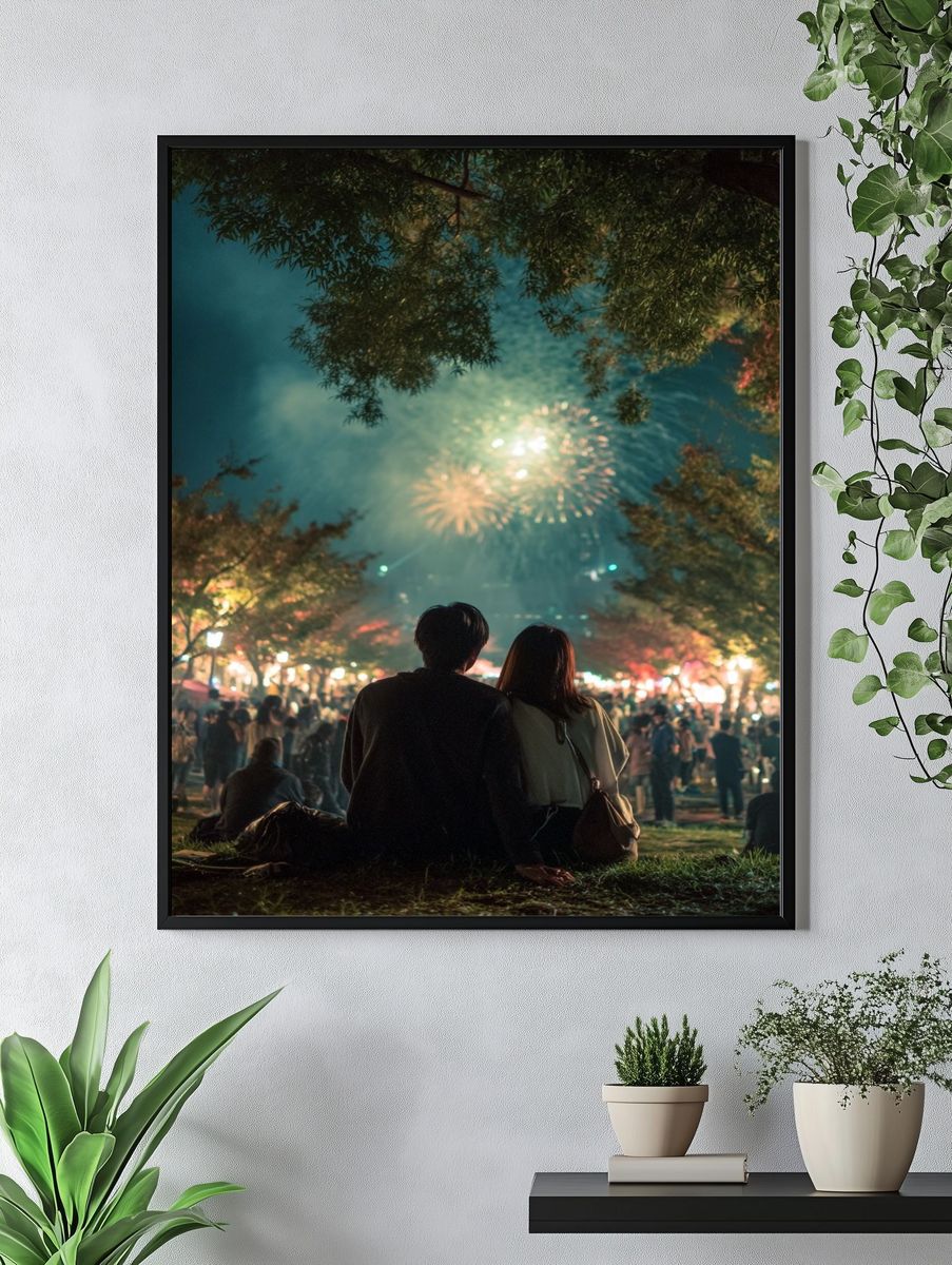 Couple Watching Fireworks — Photography Print. — room view 4
