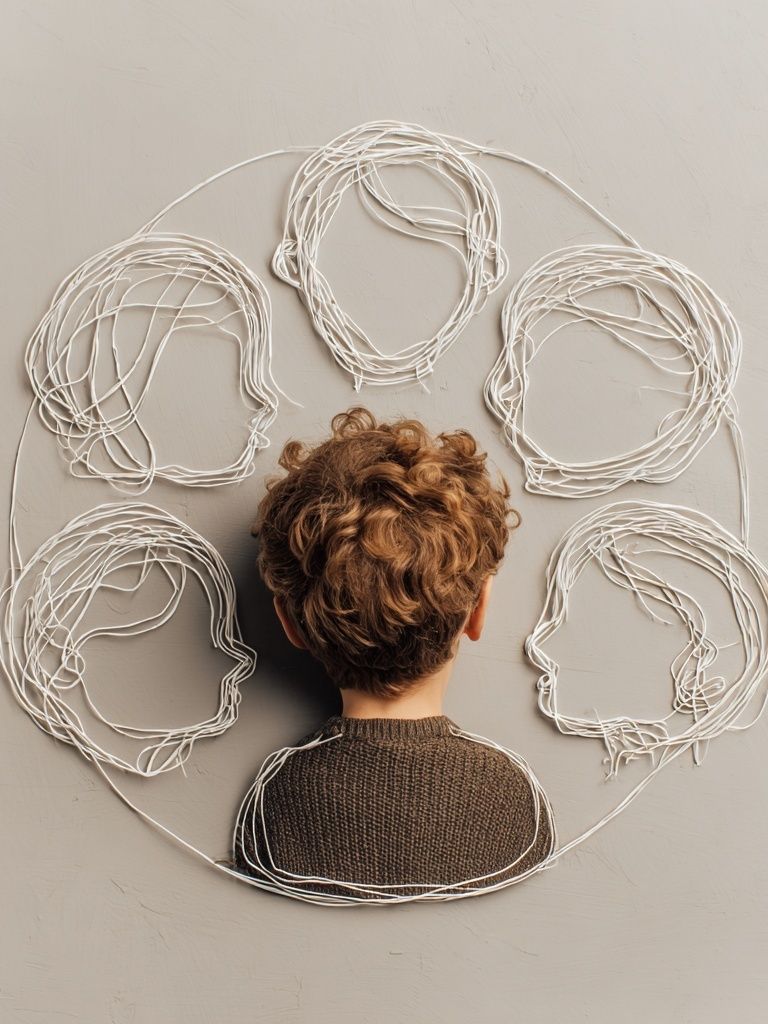 Child with Wire Faces — Illustration Print. poster — illustration art