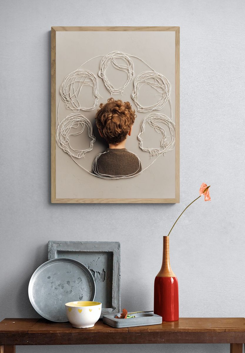 Child with Wire Faces — Illustration Print. — room view 3