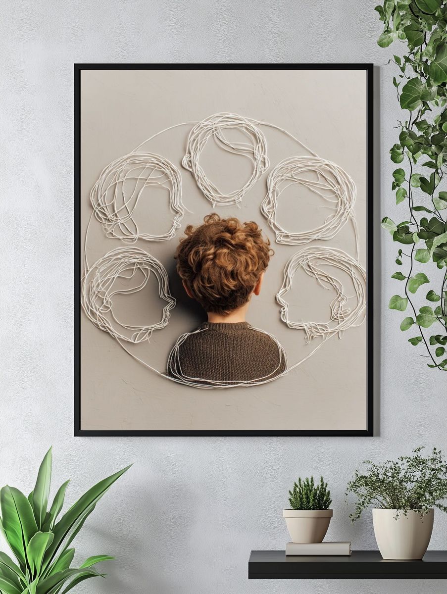 Child with Wire Faces — Illustration Print. — room view 4