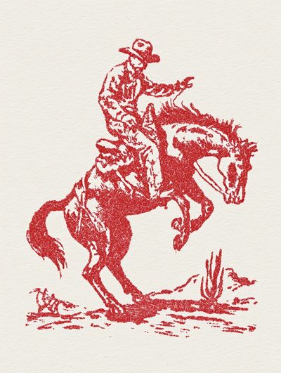 Cowboy Riding Horse — Vintage Print