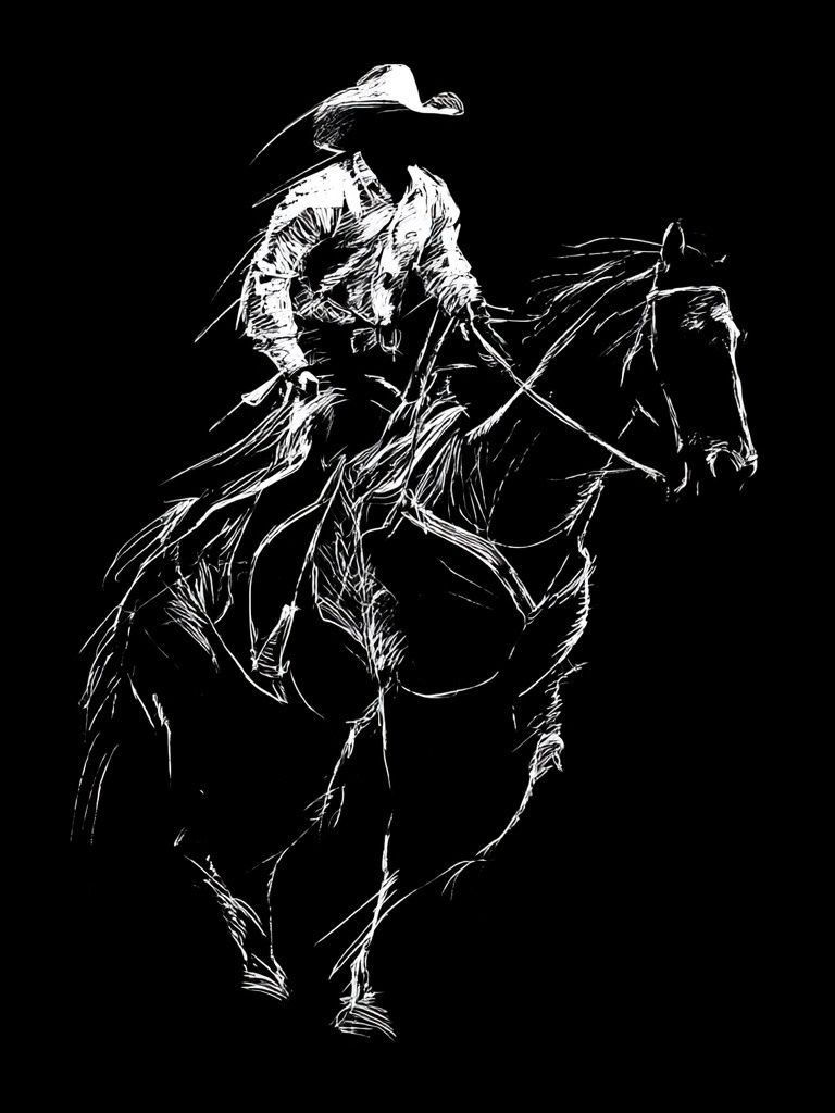 Cowboy on Horse Line Art Poster. poster detail