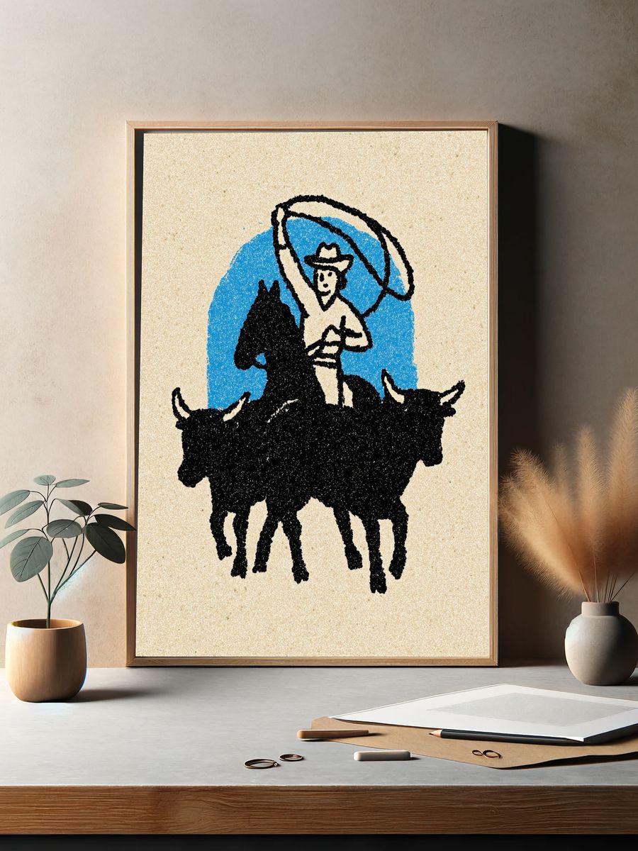 Cowboy with Lasso — Vintage Print. — room view 2