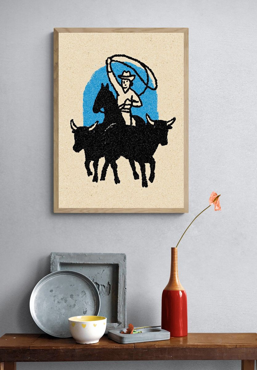Cowboy with Lasso — Vintage Print. — room view 3
