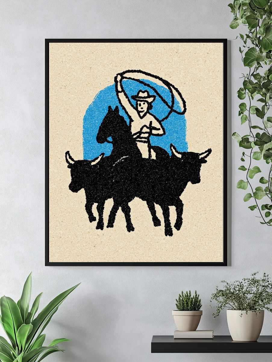 Cowboy with Lasso — Vintage Print. — room view 4