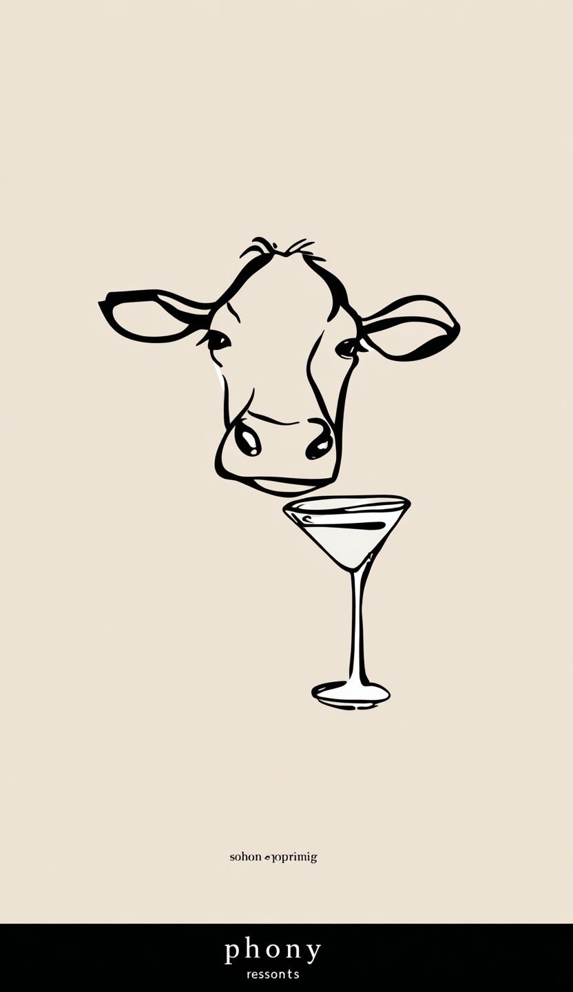 Cow with Martini — Illustration Print. poster — illustration art