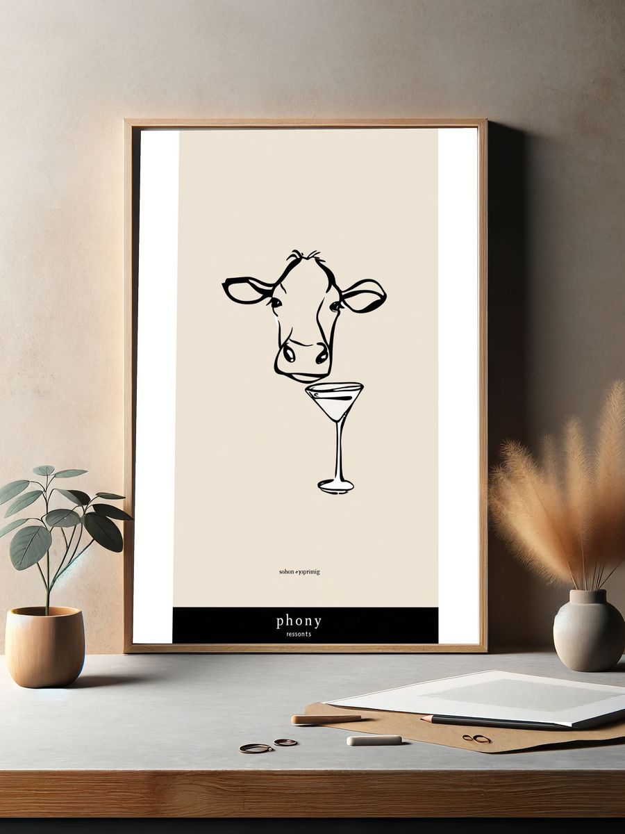 Cow with Martini — Illustration Print. — room view 2