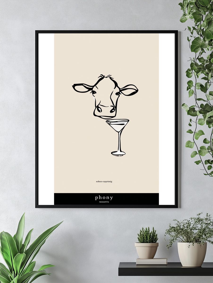 Cow with Martini — Illustration Print. — room view 4