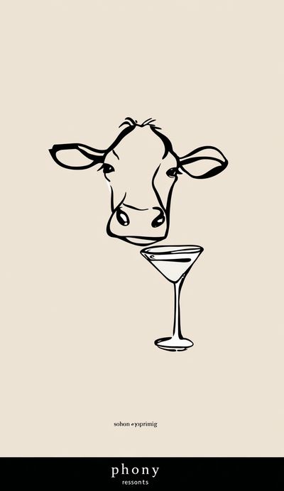 Cow with Martini — Illustration Print. poster print
