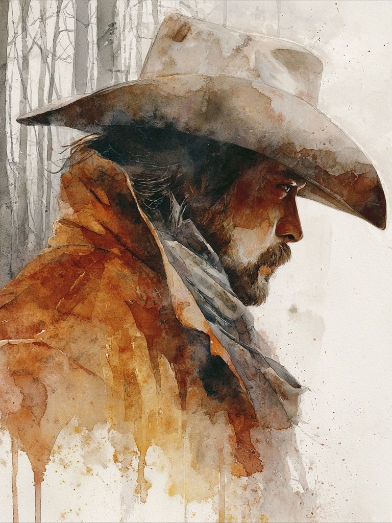 Cowboy Portrait Watercolor Print. poster detail