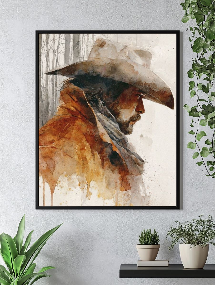 Cowboy Portrait Watercolor Print. — room view 4
