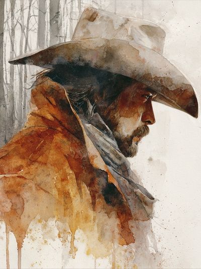 Cowboy Portrait Watercolor Print. poster