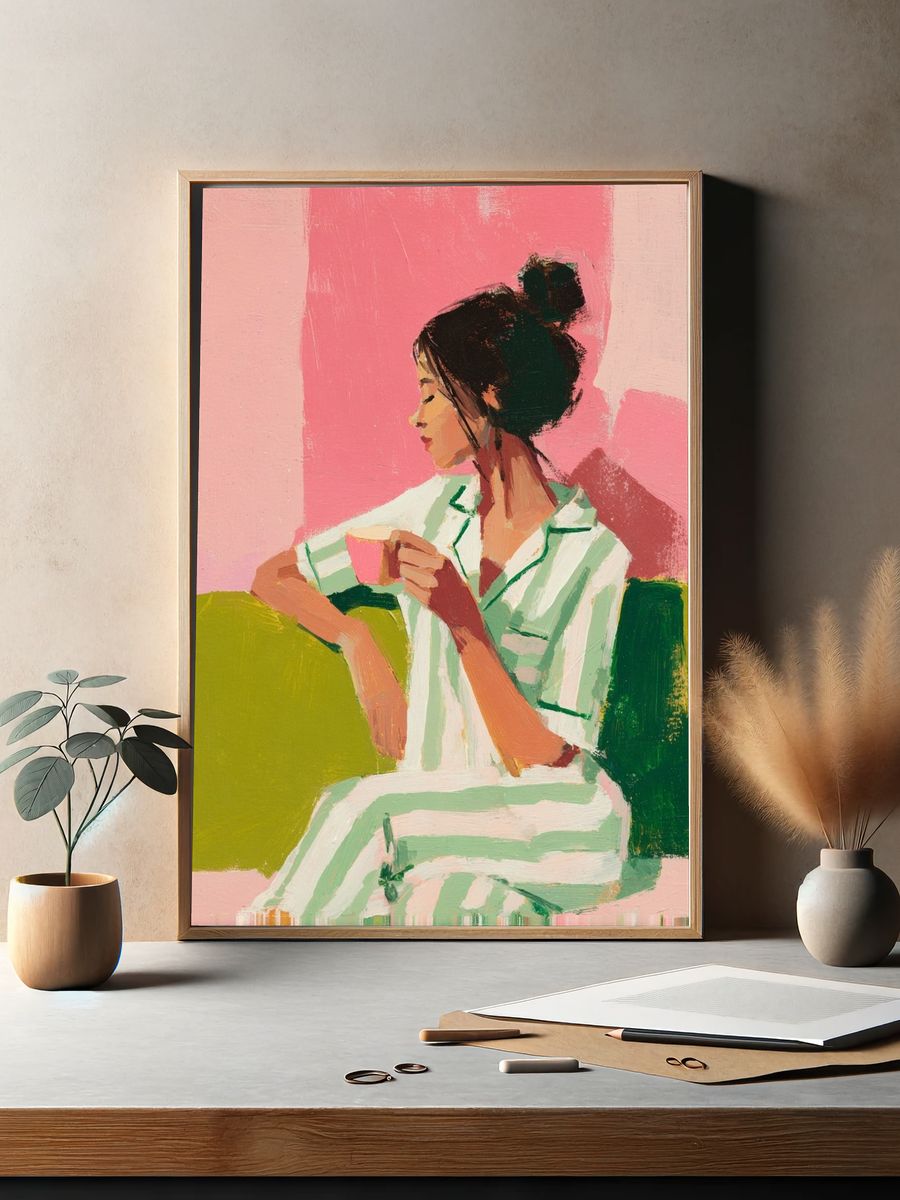 Contemplative Woman — Modern Art Print. — room view 2