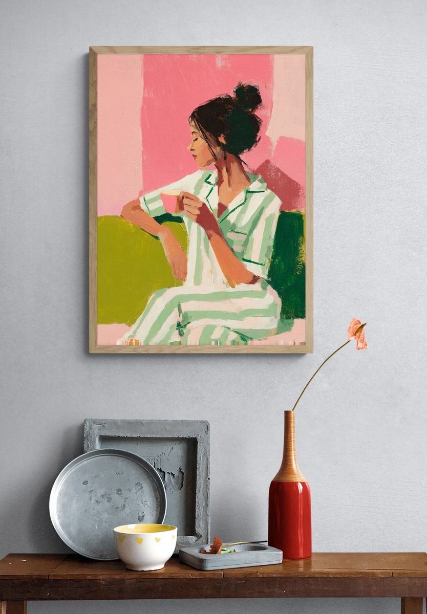 Contemplative Woman — Modern Art Print. — room view 3