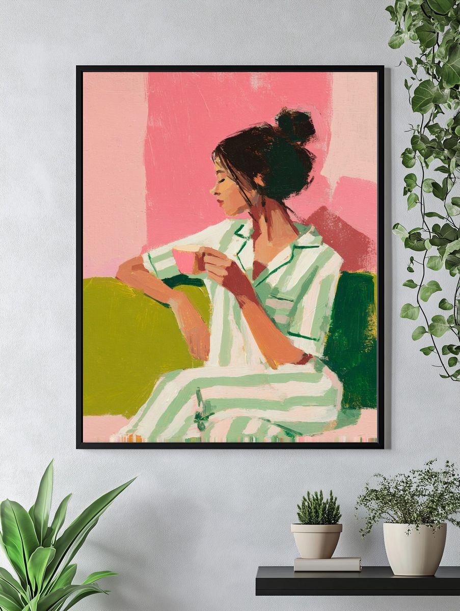 Contemplative Woman — Modern Art Print. — room view 4