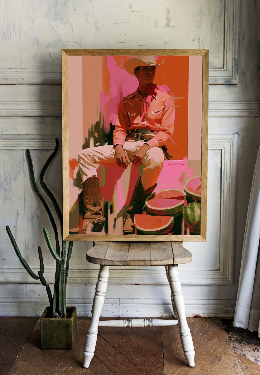 Cowboy Watermelon Portrait Poster. — room view 1