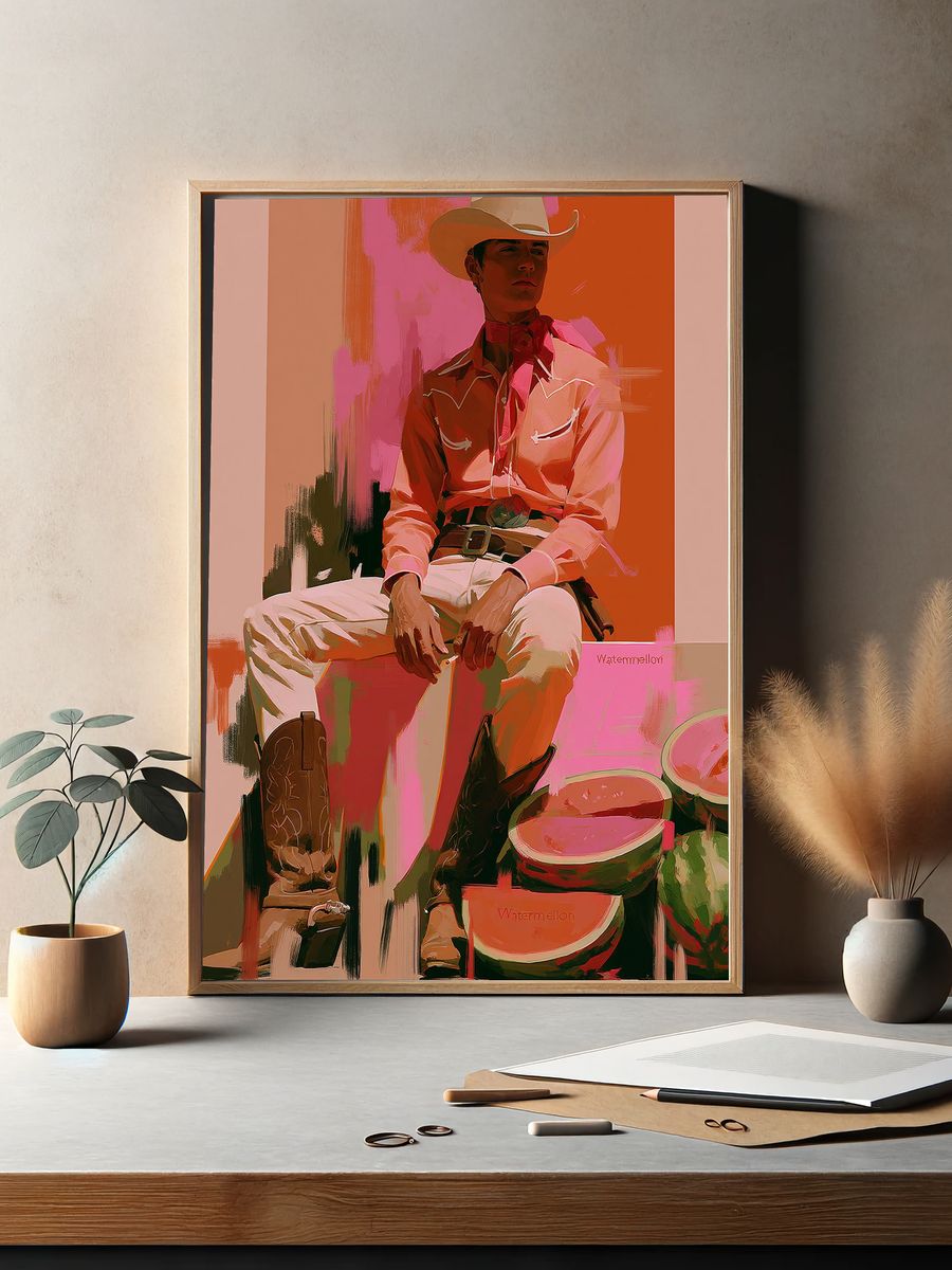 Cowboy Watermelon Portrait Poster. — room view 2