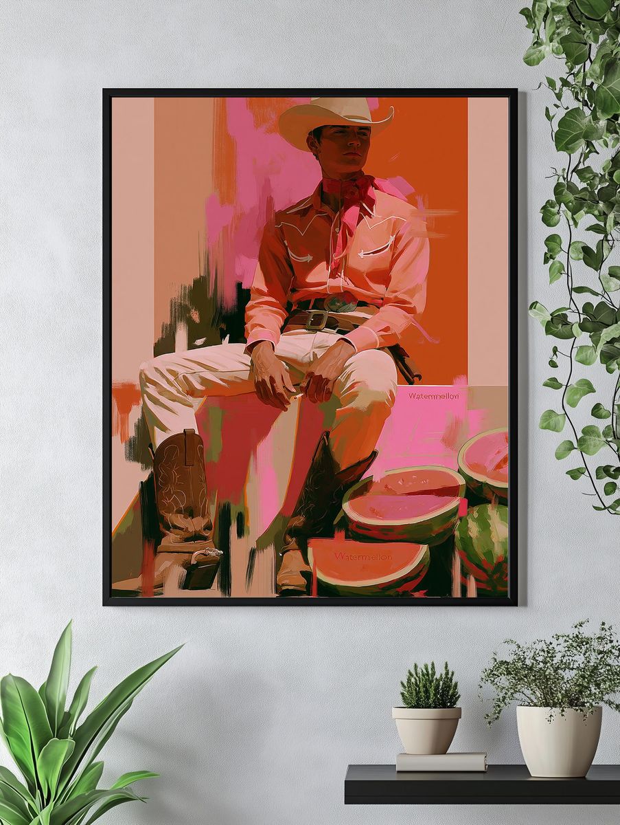 Cowboy Watermelon Portrait Poster. — room view 4