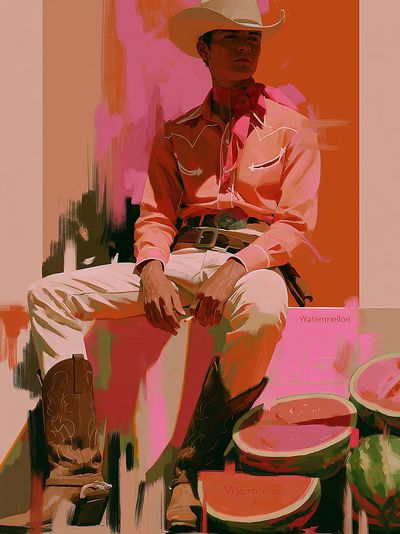 Cowboy Watermelon Portrait Poster. poster