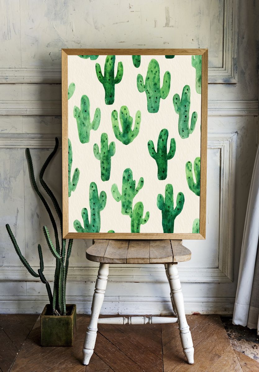 Cactus Watercolor Botanical Print. — room view 1