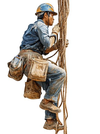 Construction Worker Climbing Rope — Photography Print. poster