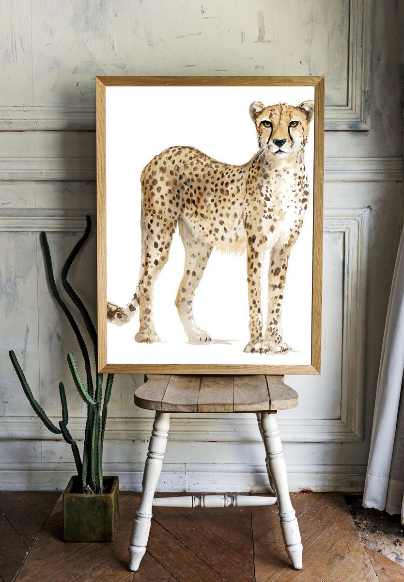 Cheetah Watercolor Poster. — room view 1