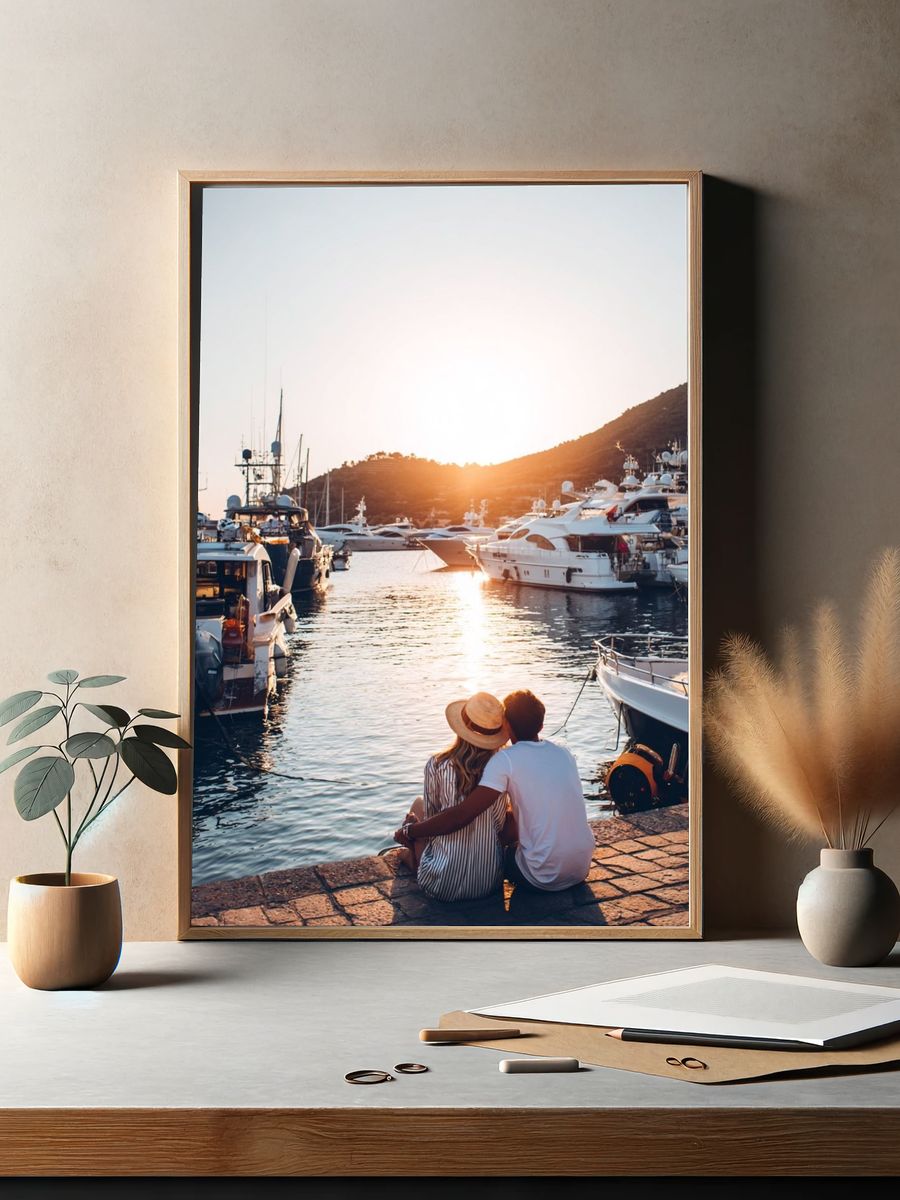Couple Watching Sunset — Photography Print. — room view 2