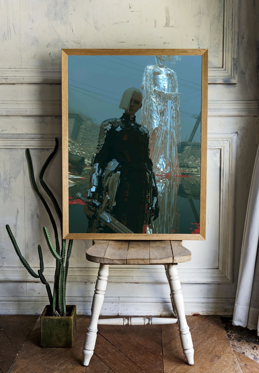 Cyberpunk Sentinel Digital Art Poster. — room view 1