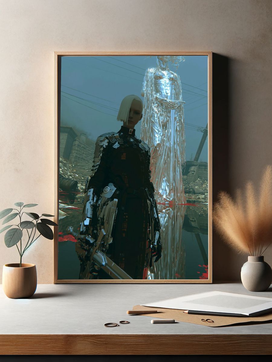 Cyberpunk Sentinel Digital Art Poster. — room view 2